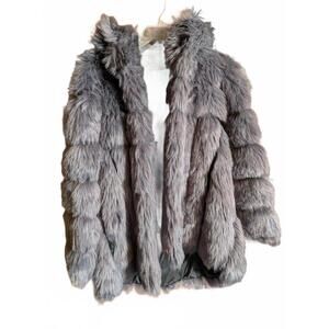 Stylish Gray Faux Fur Hooded Jacket